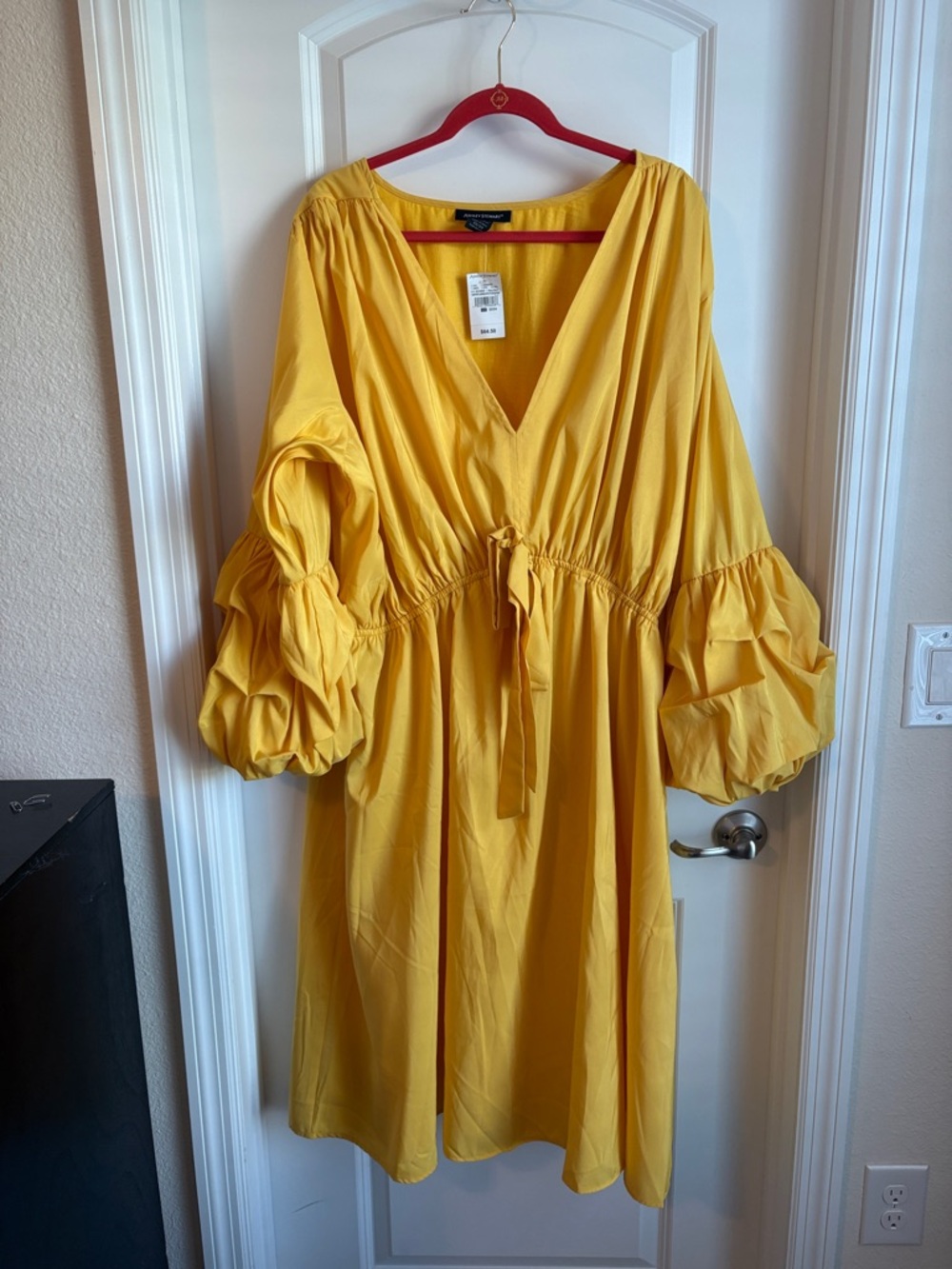 Bright Yellow V-Neck Puff Sleeve Dress